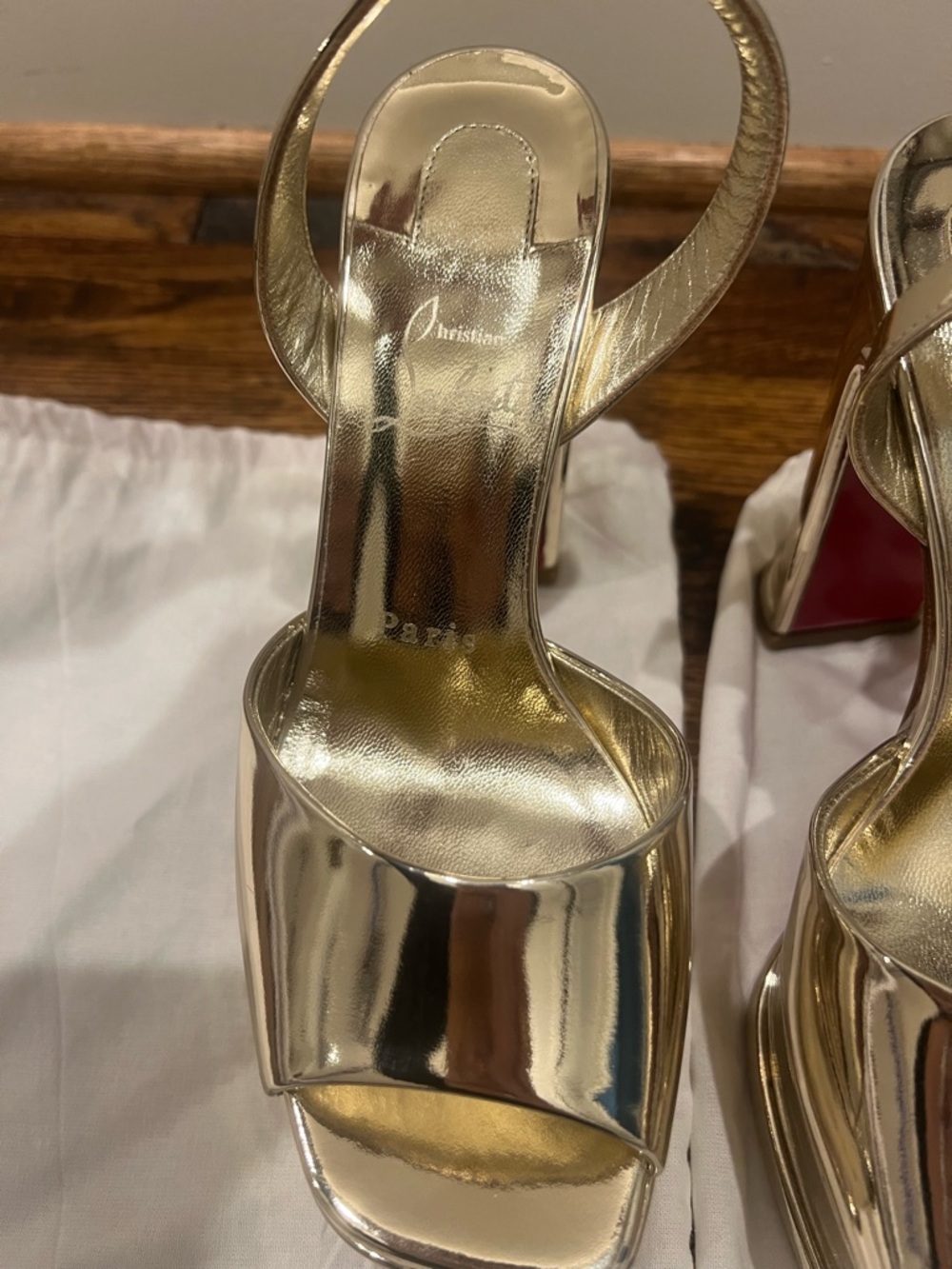 Christian Louboutin Metallic Gold Platform Ankle-Strap Sandals - Picture 4 of 7